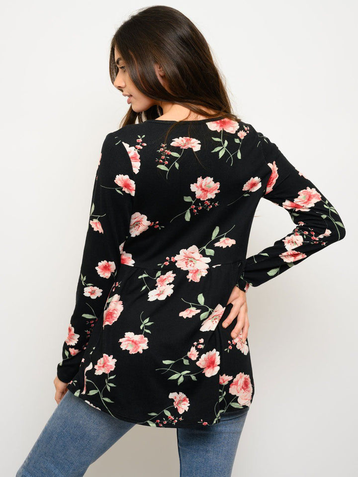 WOMEN'S LONG SLEEVE FLORAL BABYDOLL TOP