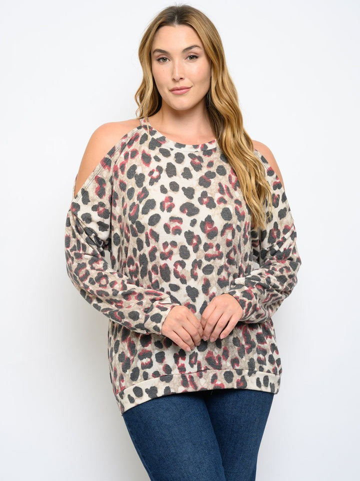 PLUS SIZE LONG SLEEVE ANIMAL PRINT TOP