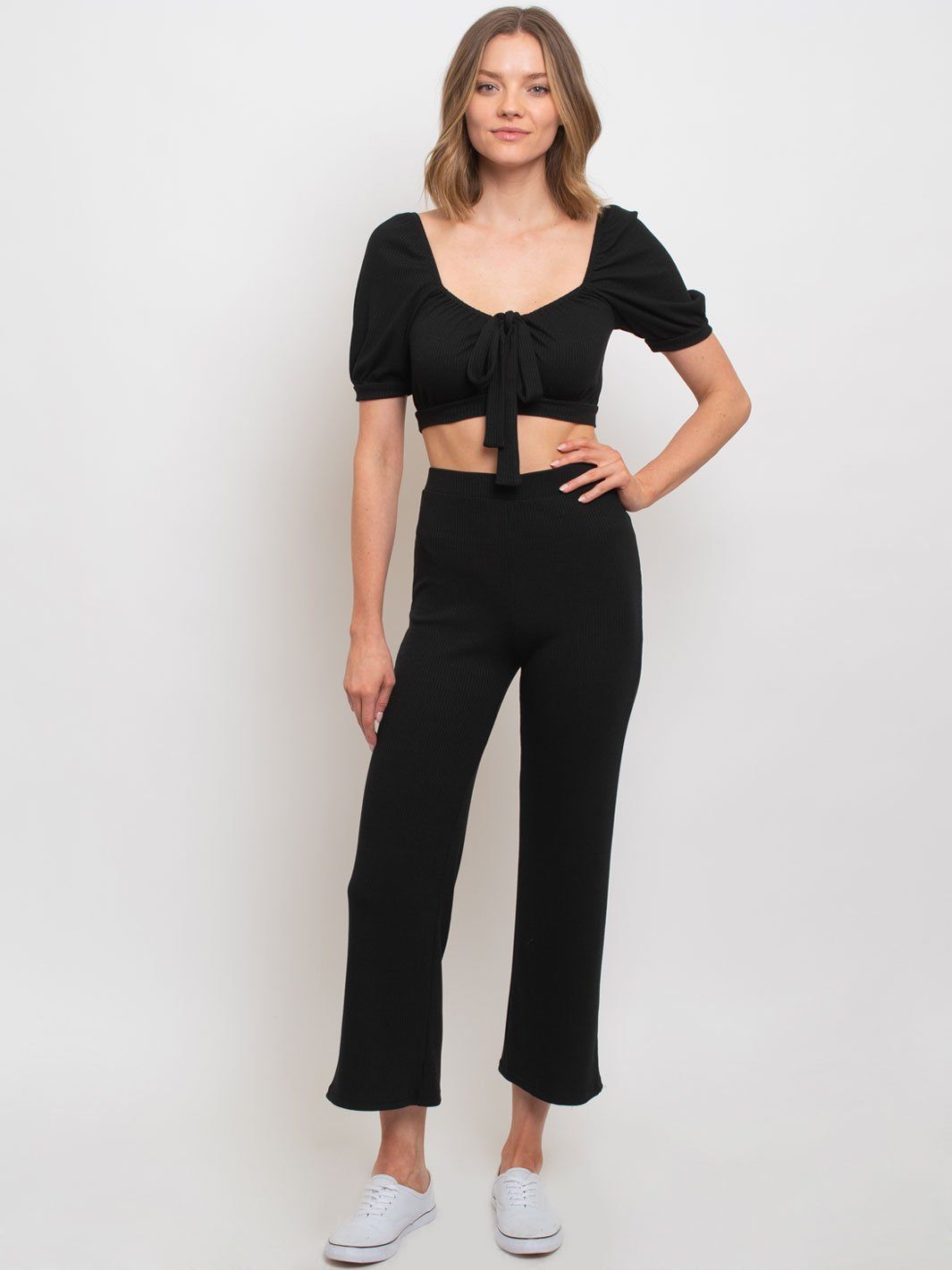 WOMEN'S CROP TOP TIE FRONT PANT SET