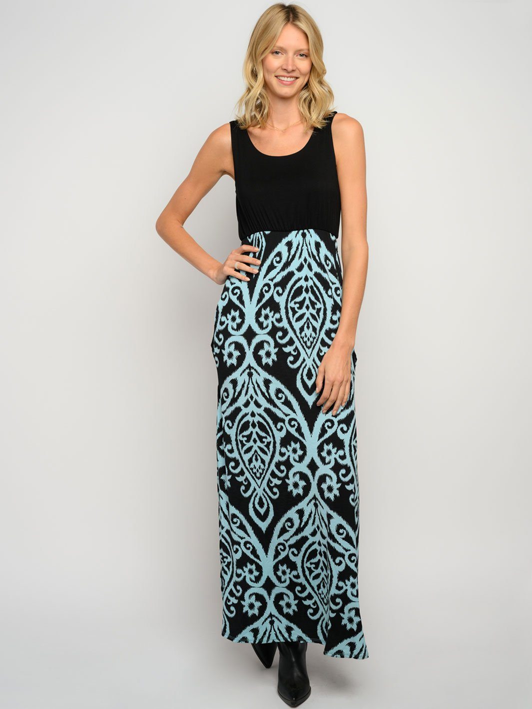 WOMEN'S SLEEVELESS PRINT WITH POCKETS MAXI DRESS