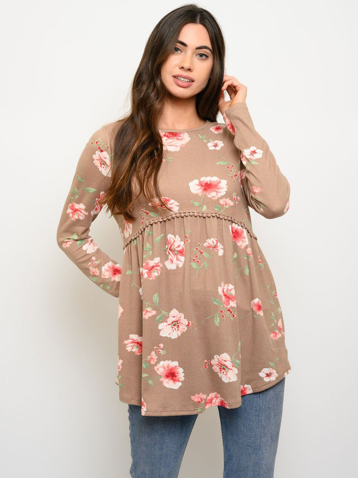WOMEN'S LONG SLEEVE FLORAL BABYDOLL TOP