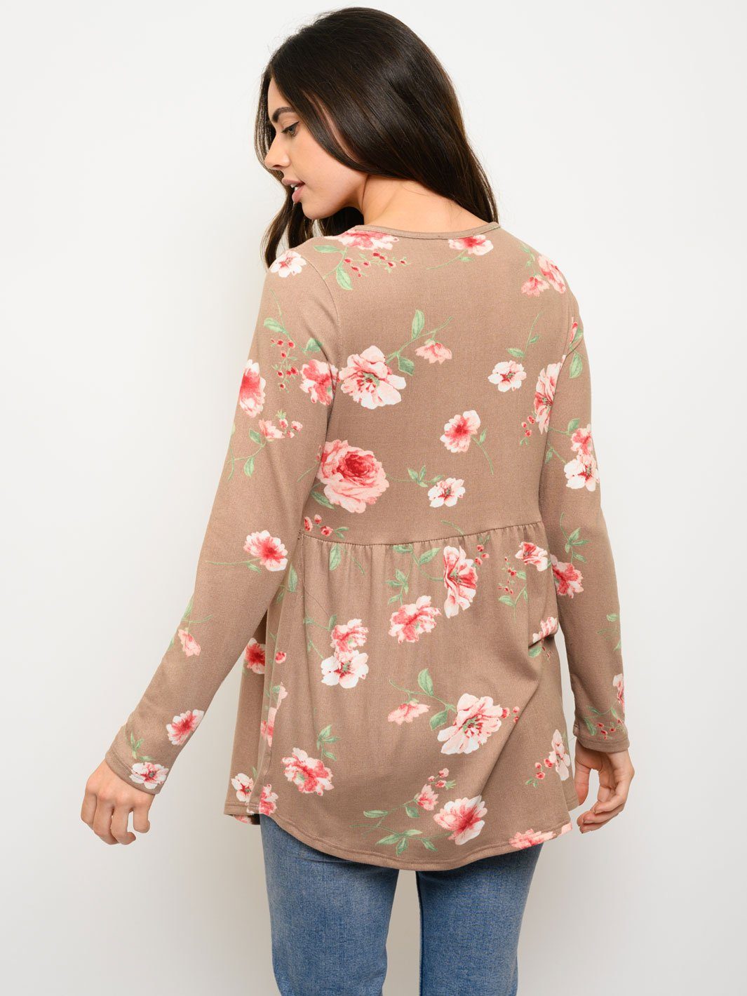 WOMEN'S LONG SLEEVE FLORAL BABYDOLL TOP