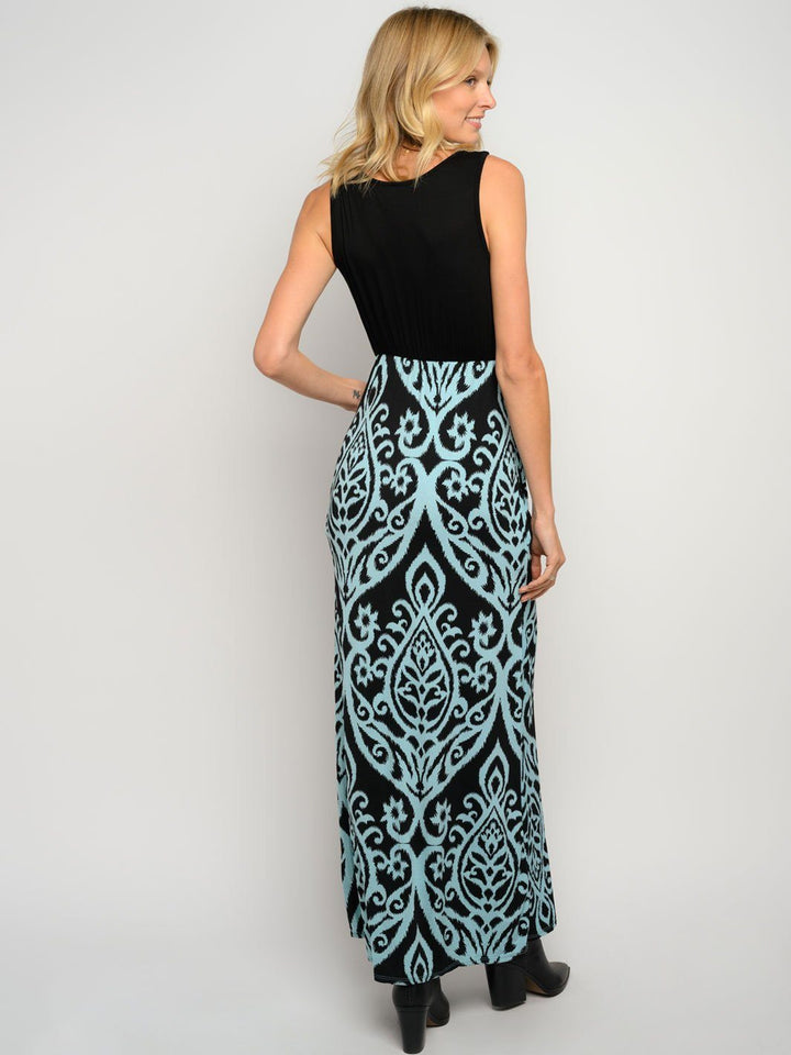 WOMEN'S SLEEVELESS PRINT WITH POCKETS MAXI DRESS