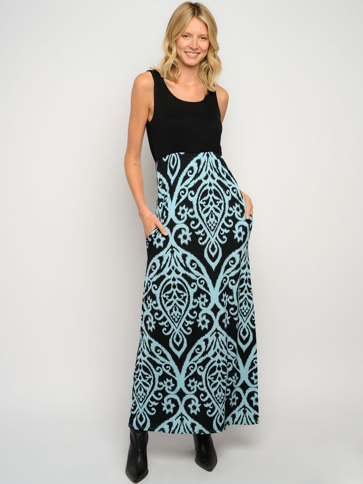 WOMEN'S SLEEVELESS PRINT WITH POCKETS MAXI DRESS