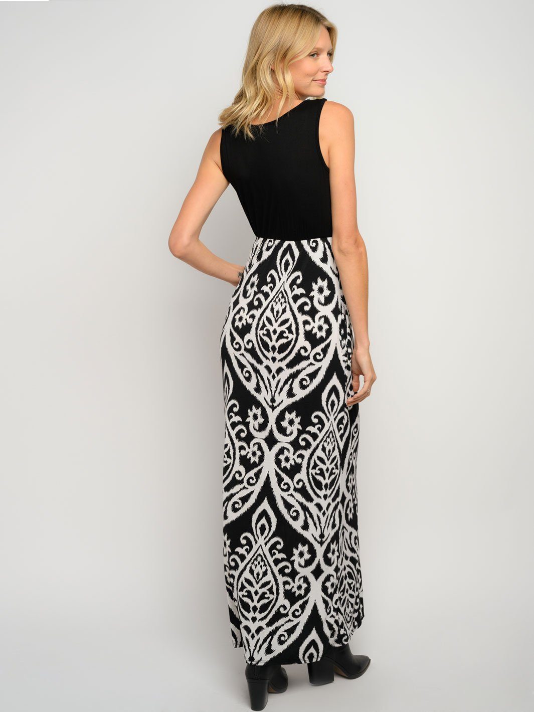 WOMEN'S SLEEVELESS PRINT WITH POCKETS MAXI DRESS