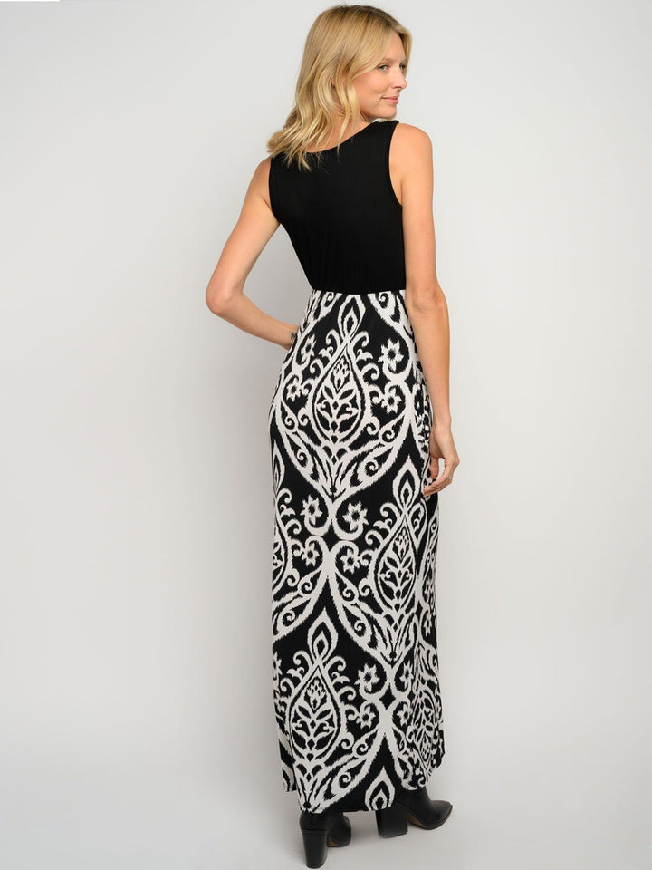 WOMEN'S SLEEVELESS PRINT WITH POCKETS MAXI DRESS