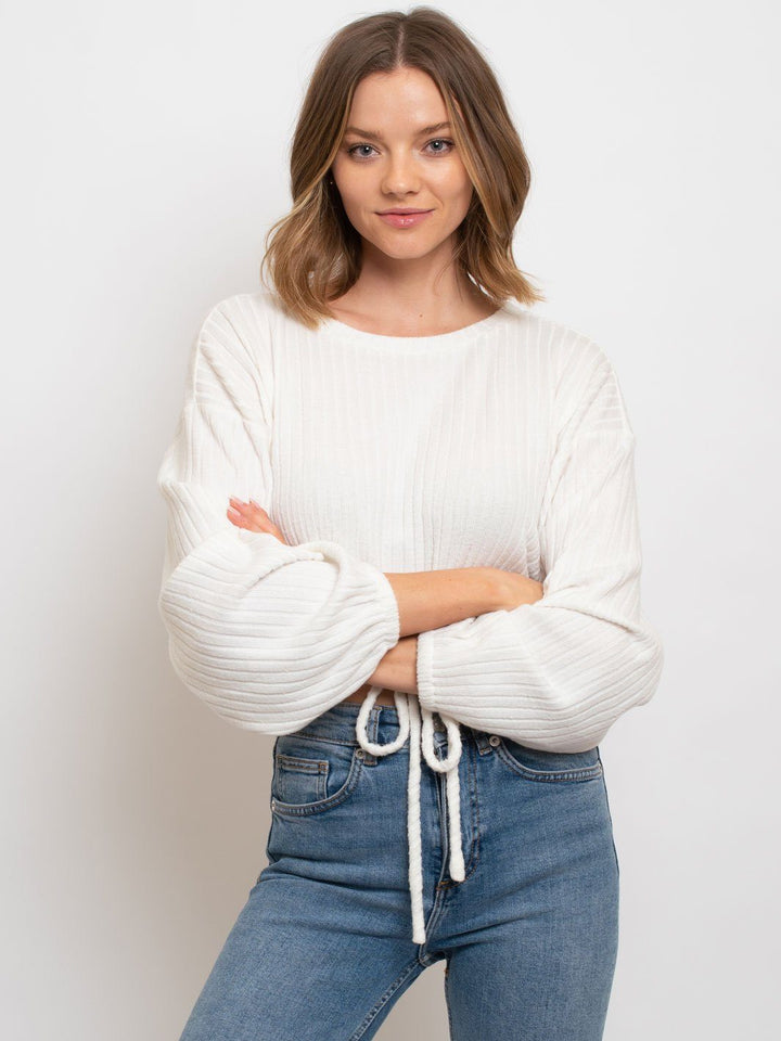 WOMEN'S RIB TIE FRONT KNIT SWEATER