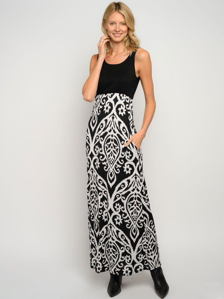 WOMEN'S SLEEVELESS PRINT WITH POCKETS MAXI DRESS