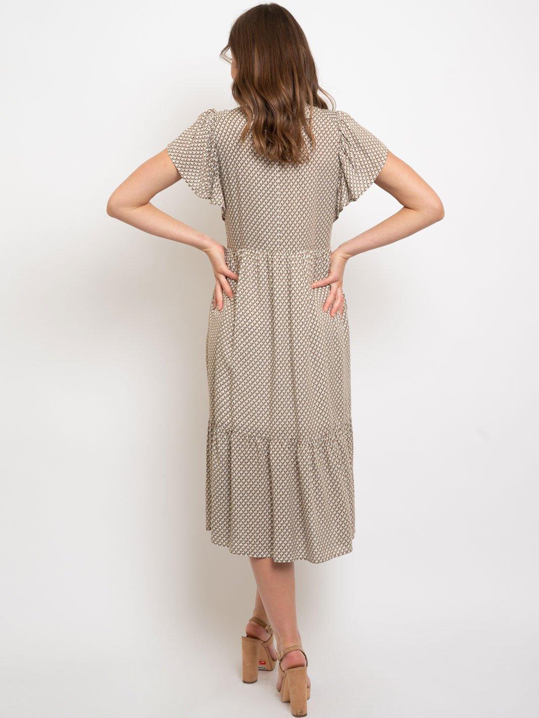 WOMEN'S RUFFLE SLEEVE MIDI DRESS WITH POCKETS