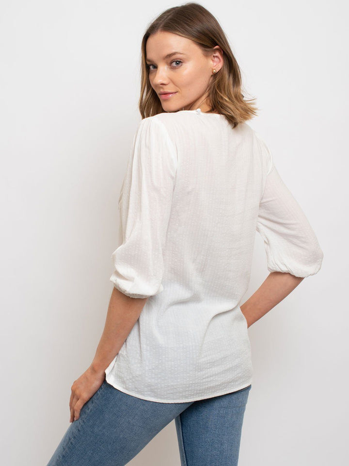 WOMEN'S 3/4 SLEEVE SMOCKING DETAIL TOP