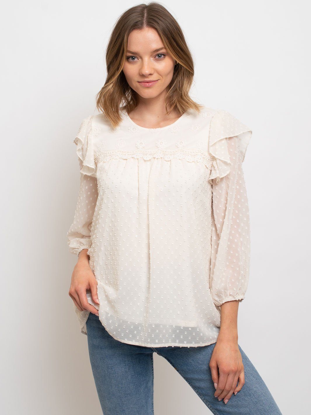 WOMEN'S SWISS DOT LACE TOP