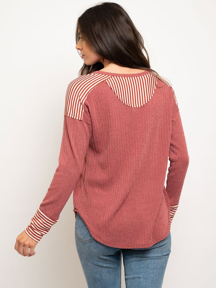 WOMEN'S STRIPES DETAIL LONG SLEEVE TOP