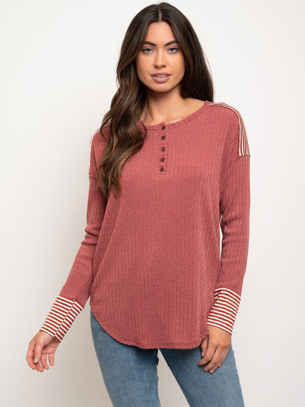 WOMEN'S STRIPES DETAIL LONG SLEEVE TOP