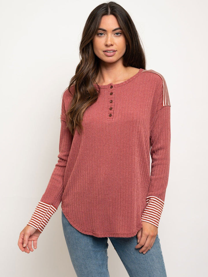 WOMEN'S STRIPES DETAIL LONG SLEEVE TOP