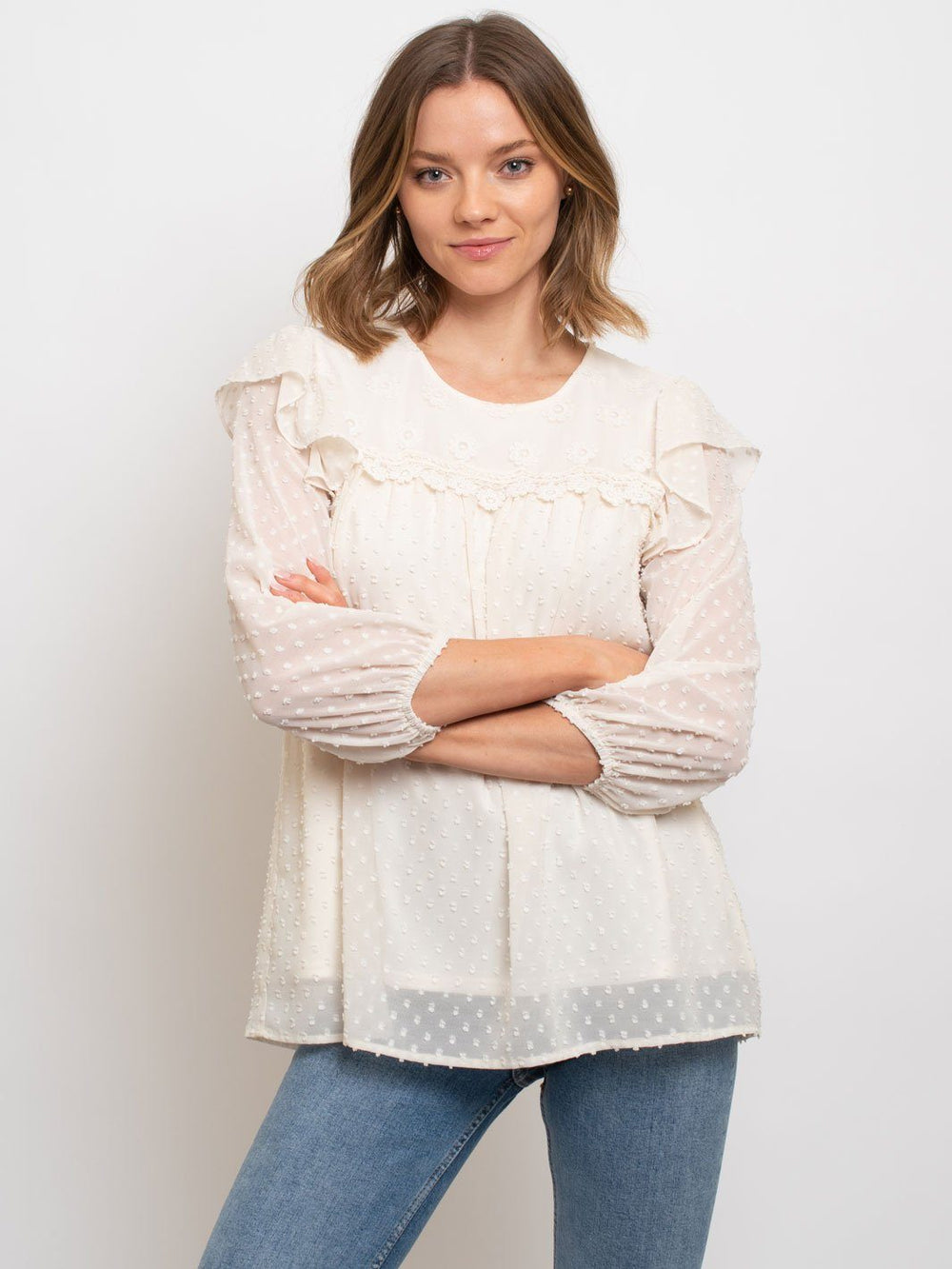WOMEN'S SWISS DOT LACE TOP