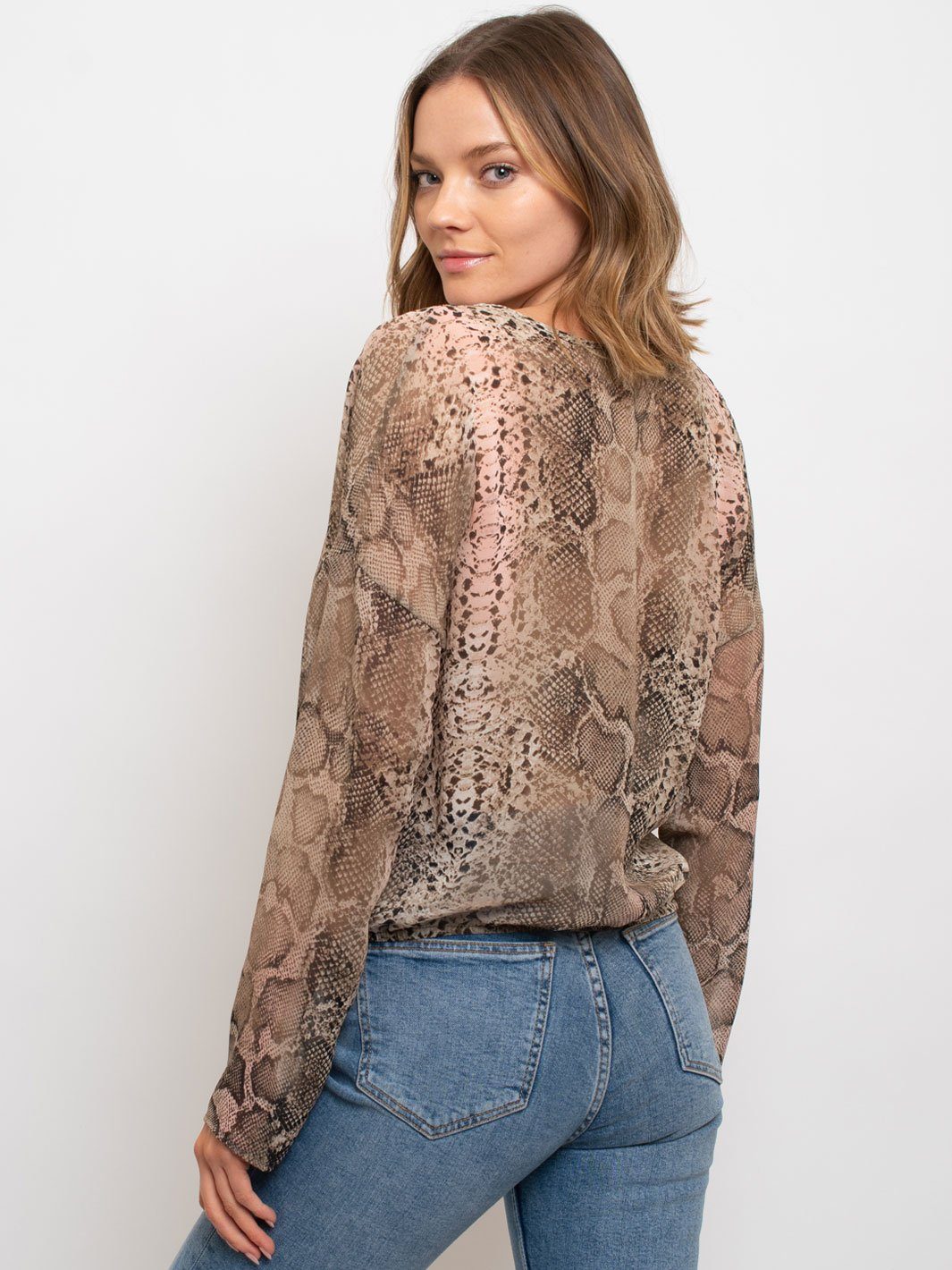 WOMEN'S SNAKE PRINT SURPLUS WOVEN TOP
