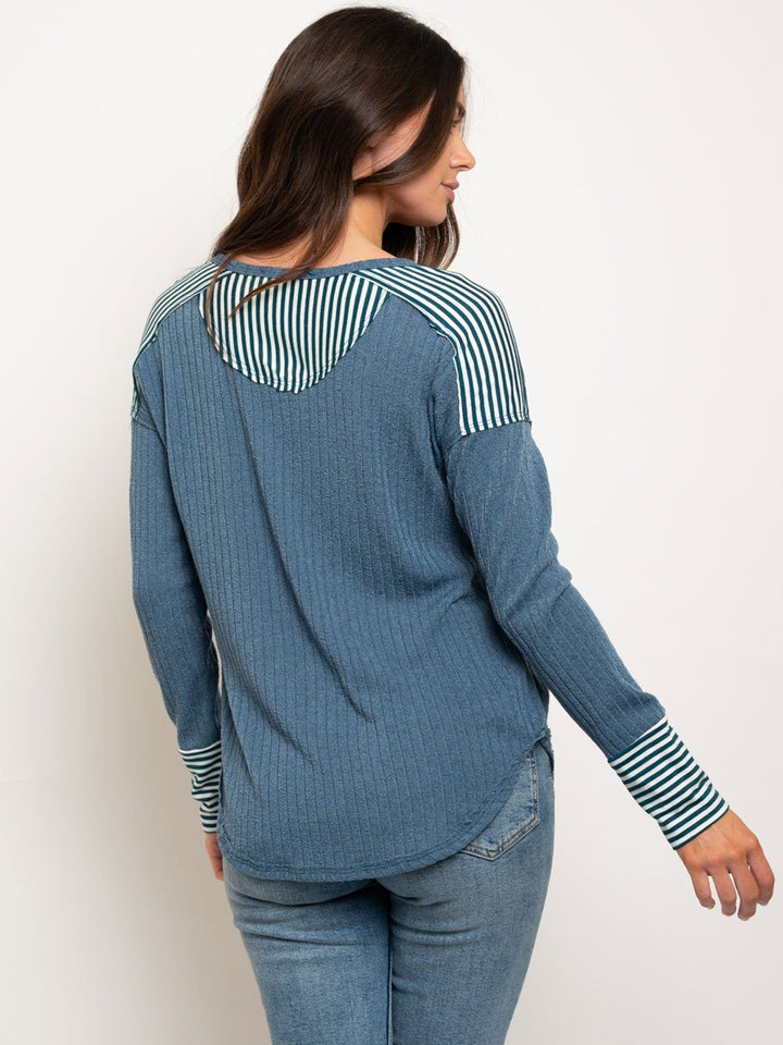 WOMEN'S STRIPES DETAIL LONG SLEEVE TOP