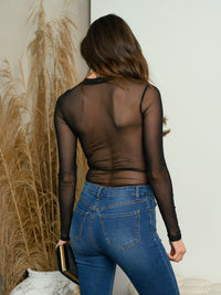 WOMEN'S LONG SLEEVE MESH BODYSUIT