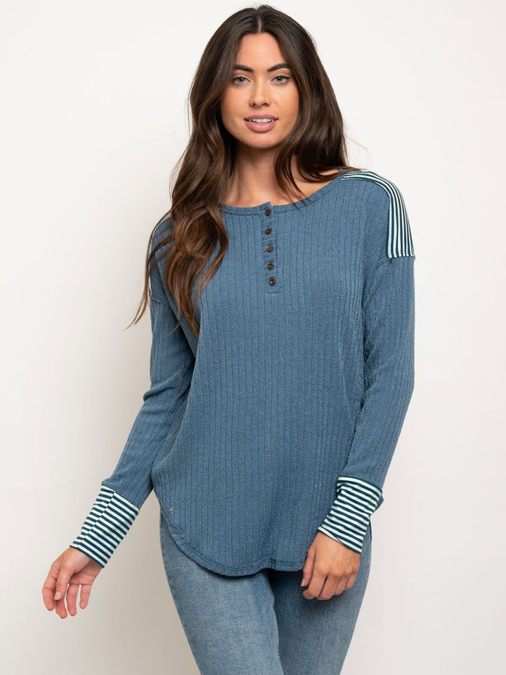WOMEN'S STRIPES DETAIL LONG SLEEVE TOP