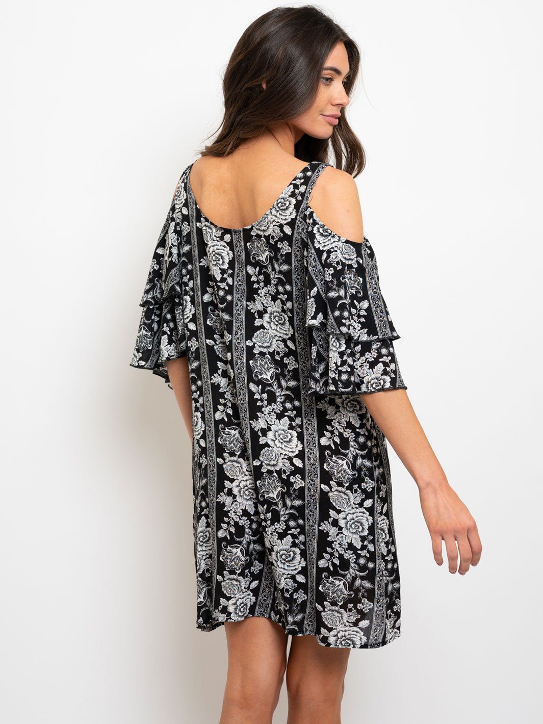 WOMEN'S FLORAL COLD SHOULDER FLORAL MINI DRESS