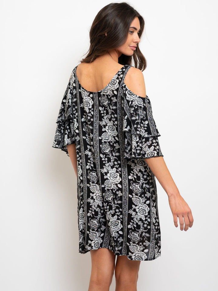 WOMEN'S FLORAL COLD SHOULDER FLORAL MINI DRESS