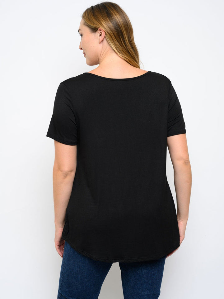 PLUS SIZE SHORT SLEEVE FRONT ANIMAL POCKET PRINT TOP