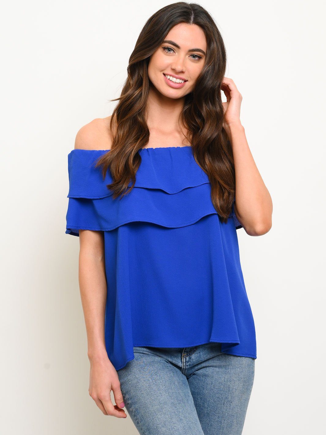 WOMEN'S OFF SHOULDER RUFFLE TOP