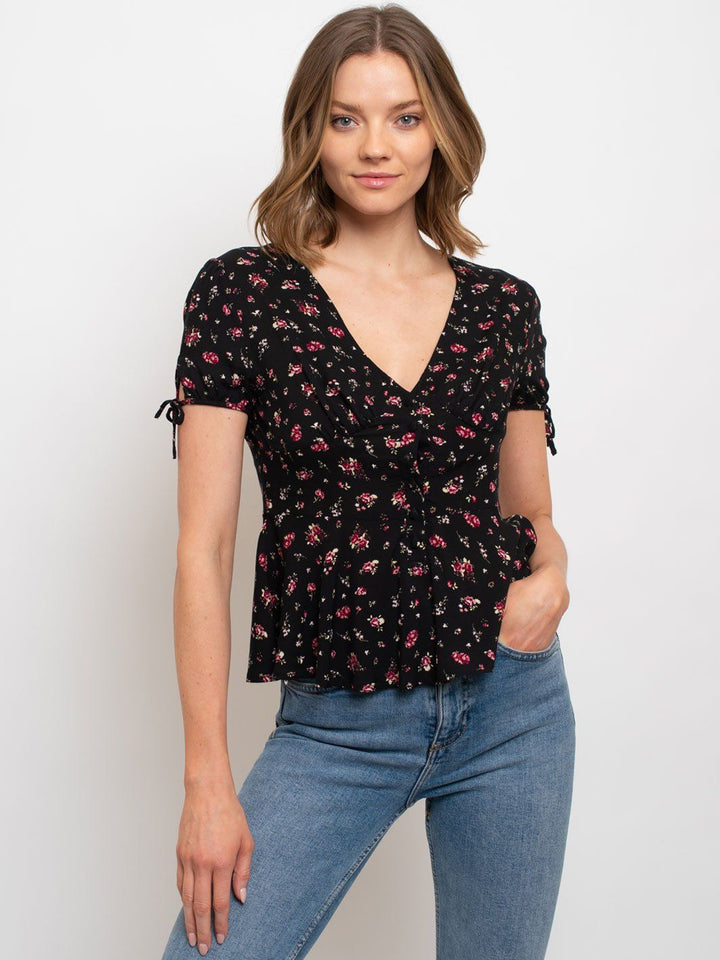 WOMEN'S FLORAL PRINT PEPLUM TOP