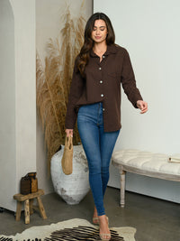 WOMEN'S LONG SLEEVE BUTTON UP TOP