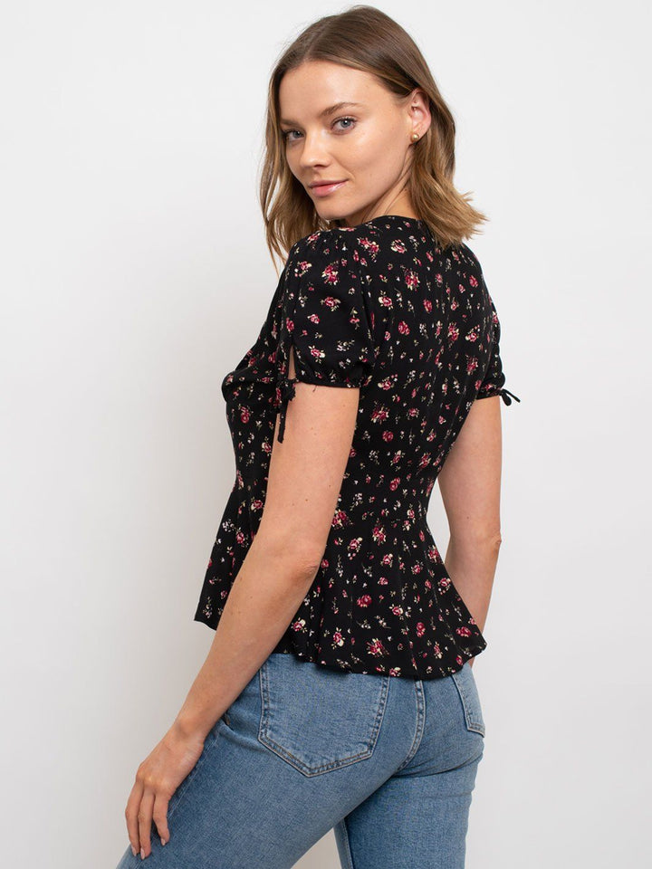 WOMEN'S FLORAL PRINT PEPLUM TOP