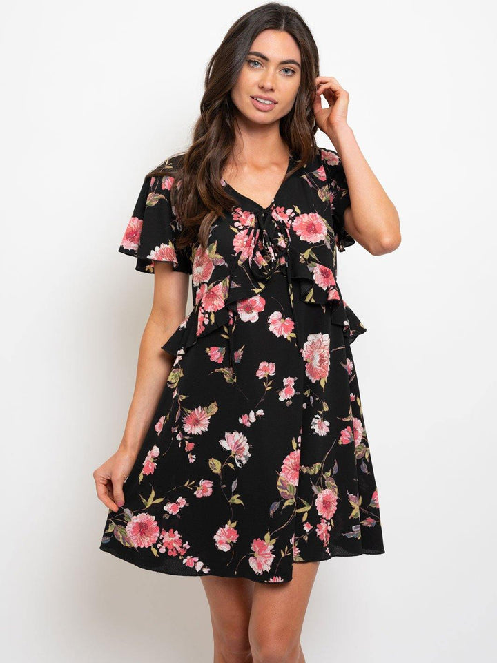 WOMEN'S BABYDOLL RUFFLE DETAIL FLORAL MINI DRESS
