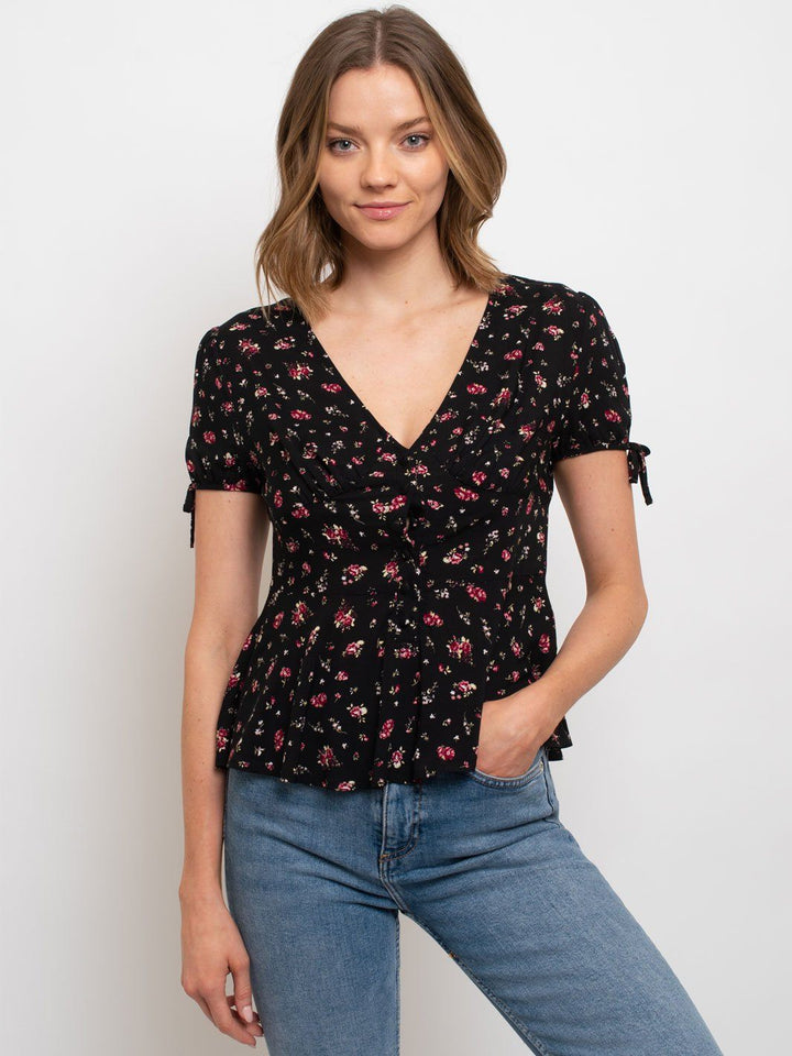 WOMEN'S FLORAL PRINT PEPLUM TOP