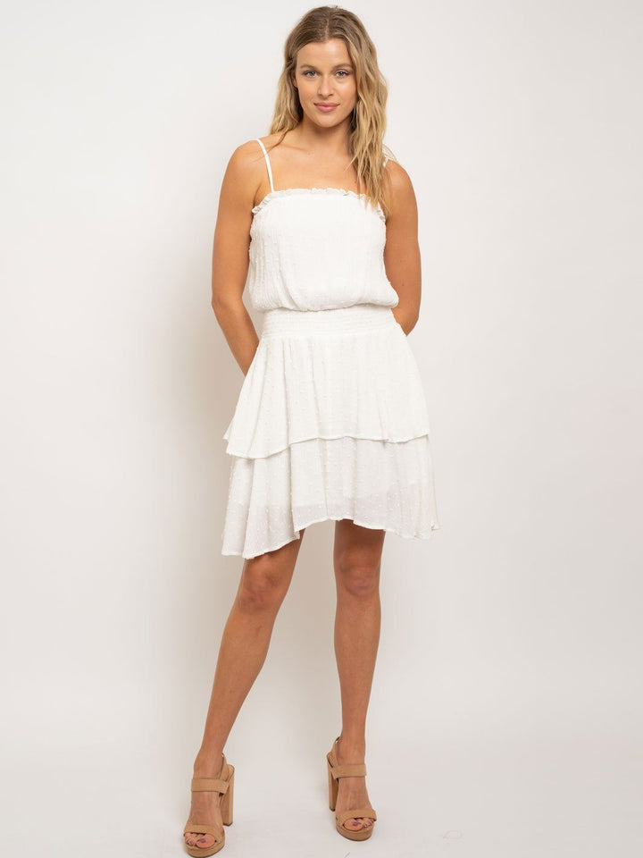 WOMEN'S TIE SHOULDER STRAP RUFFLE TIERED DRESS