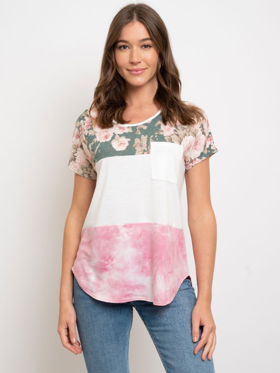 WOMEN'S MULTI PRINT SHORT SLEEVE TOP