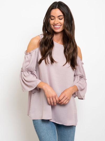 COLD SHOULDER TIERED BELL SLEEVES WOVEN TOP