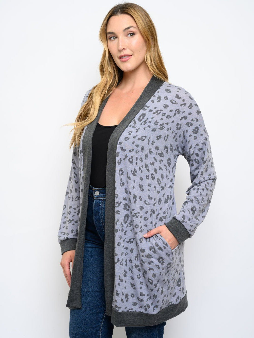 PLUS LONG SLEEVE SLEEVES ANIMAL PRINT CARDIGAN