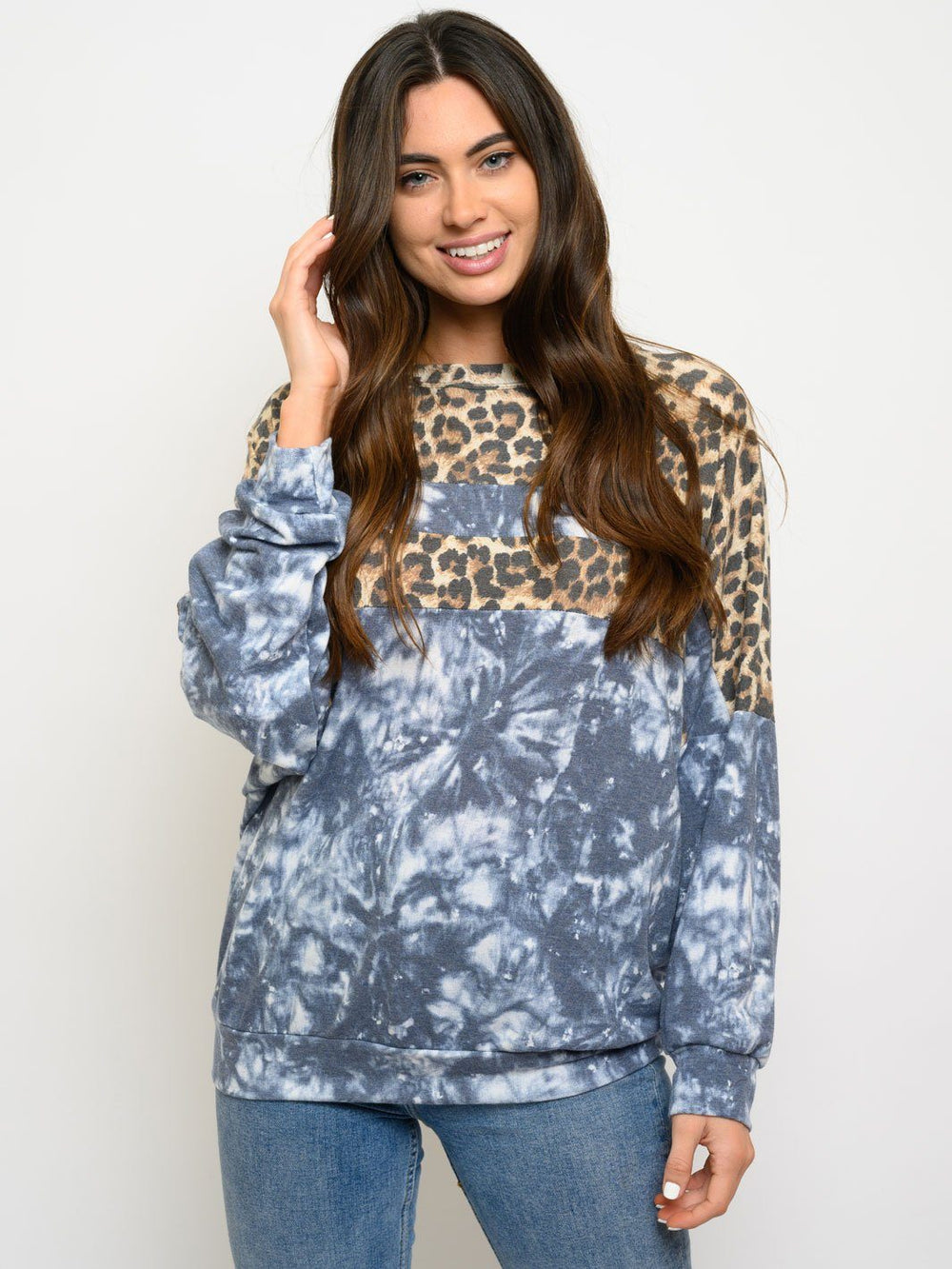 WOMEN'S LONG SLEEVE TIE DYE CONTRAST TOP