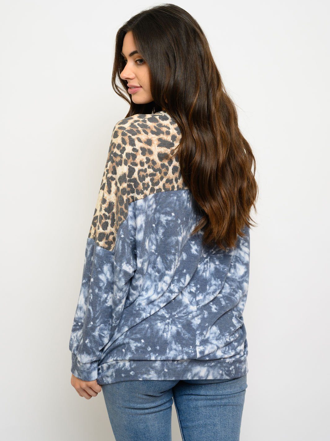 WOMEN'S LONG SLEEVE TIE DYE CONTRAST TOP