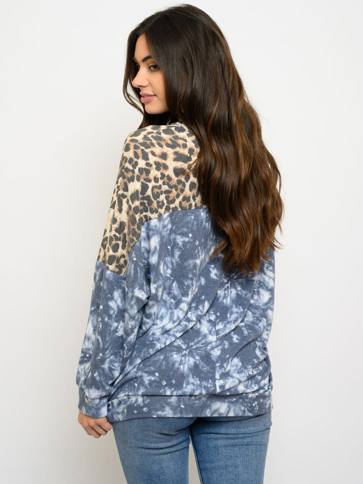 WOMEN'S LONG SLEEVE TIE DYE CONTRAST TOP