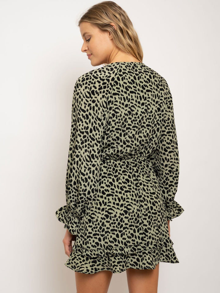 WOMEN'S PRINTED TWIST FRONT BABY BELL SLEEVES DRESS