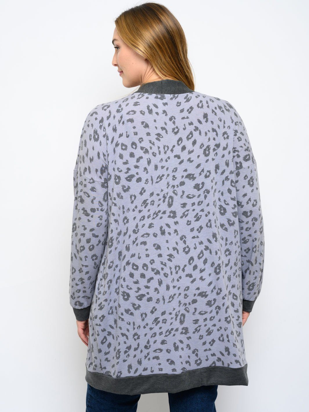 PLUS LONG SLEEVE SLEEVES ANIMAL PRINT CARDIGAN