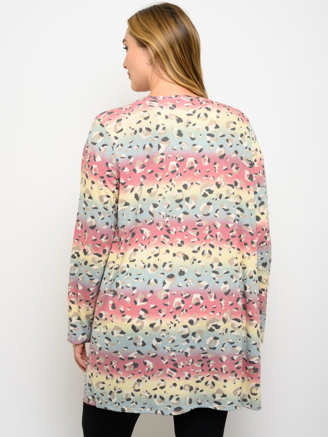 PLUS SIZE ANIMAL PRINT LONG SLEEVE MULTI COLORS CARDIGAN