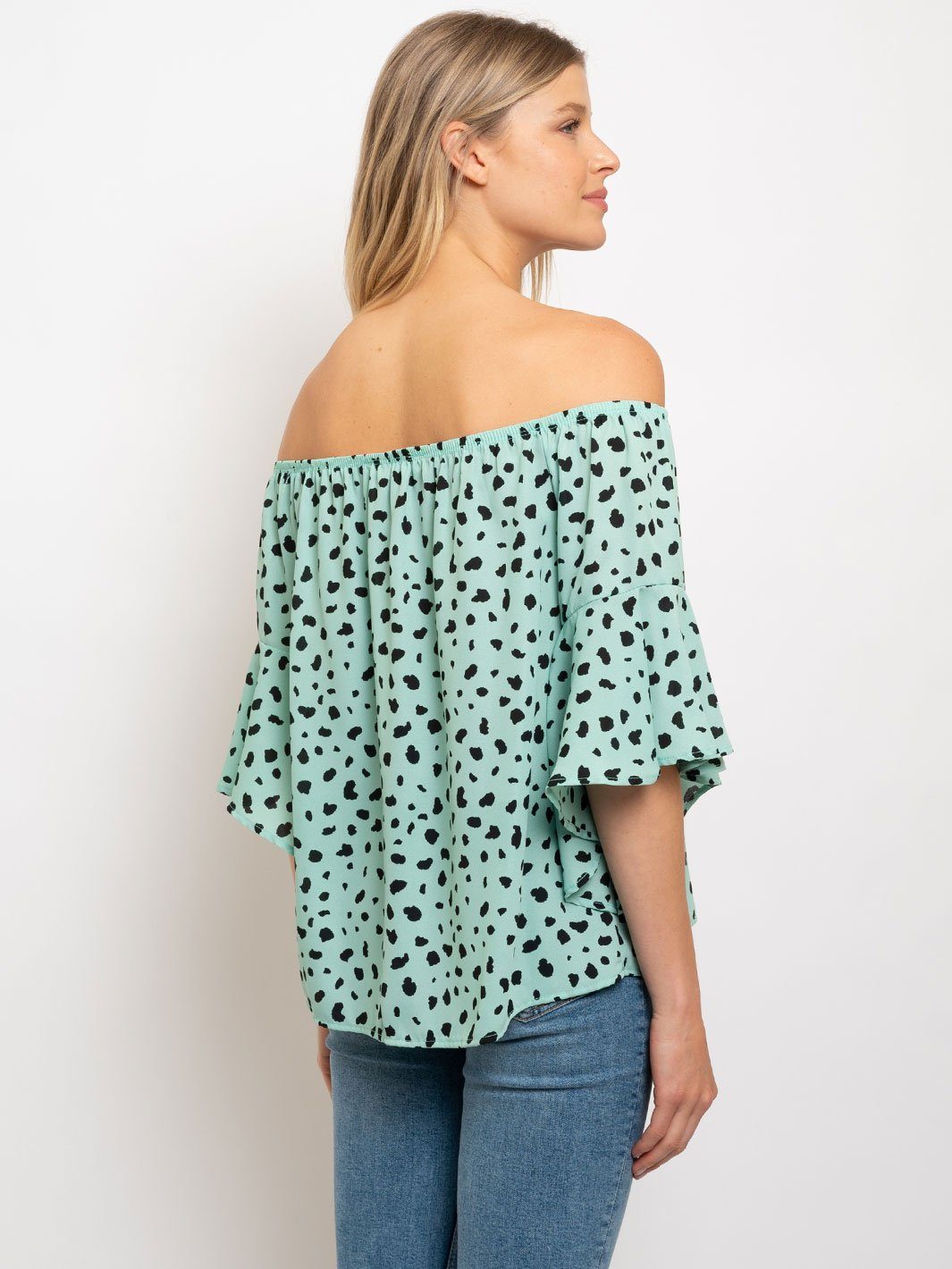WOMEN'S OFF SHOULDER ANIMAL PRINT FRONT TIE TOP
