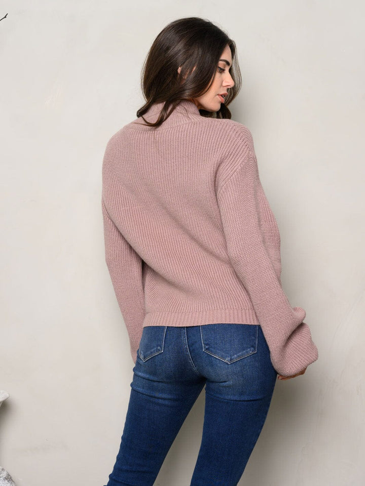 WOMEN'S LONG SLEEVE ZIP UP KNIT SWEATER
