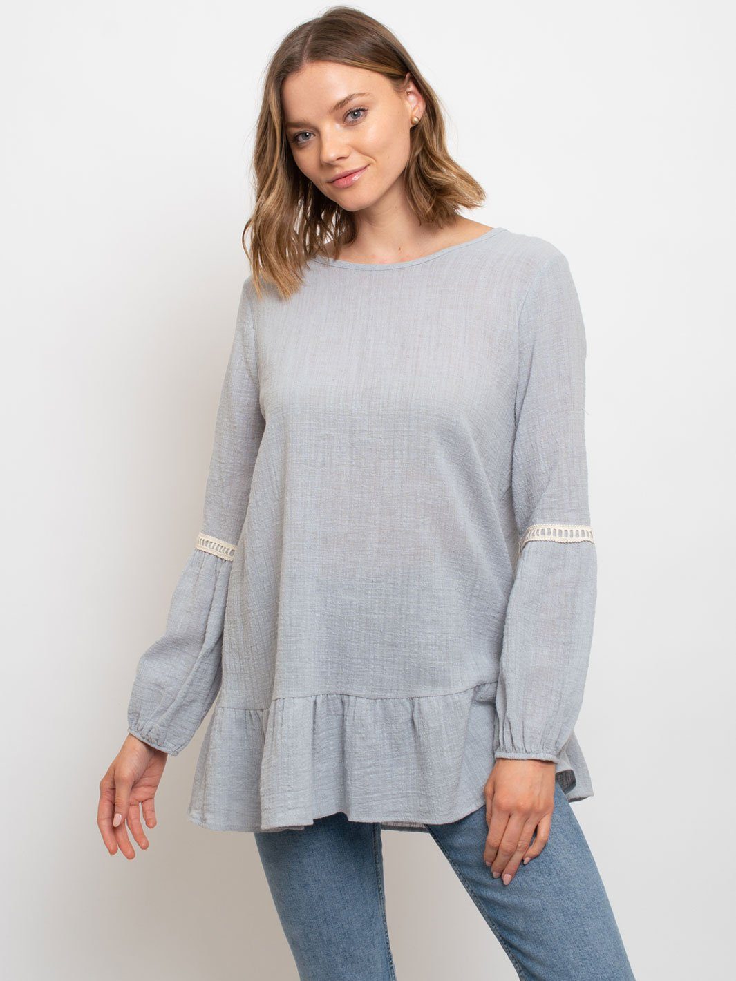 WOMEN'S LONG SLEEVE CROCKET DETAIL SLEEVES TOP