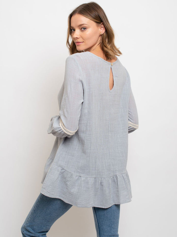 WOMEN'S LONG SLEEVE CROCKET DETAIL SLEEVES TOP