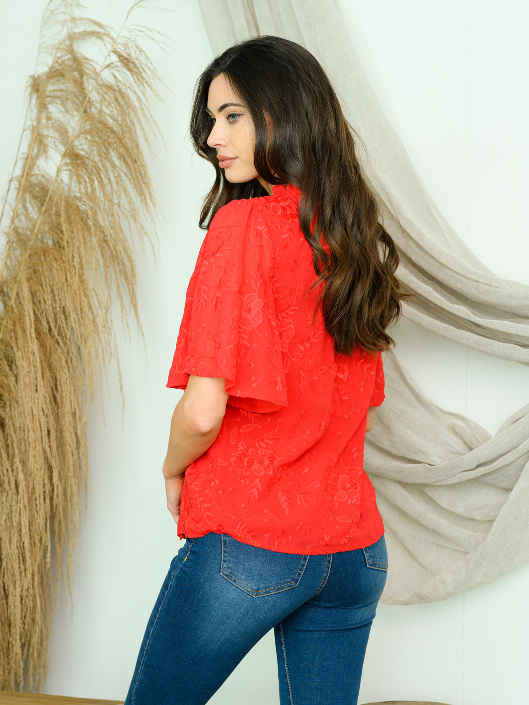 WOMEN'S SHORT SLEEVE LACE TRIMMED TOP