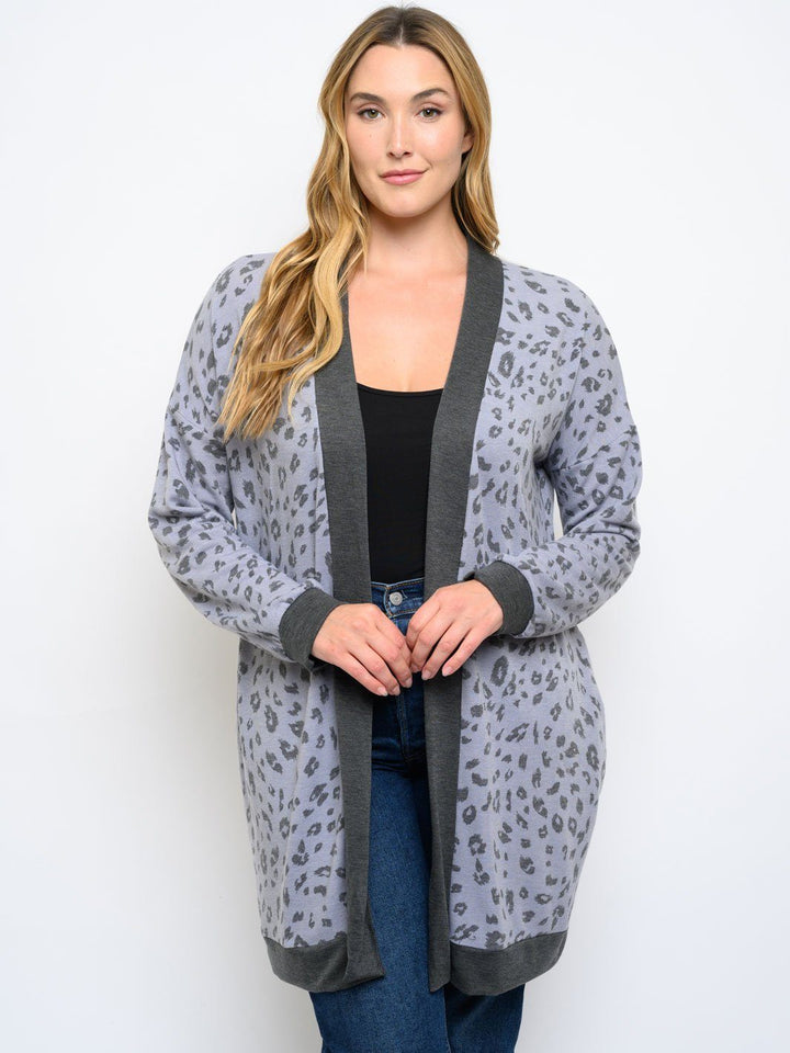 PLUS LONG SLEEVE SLEEVES ANIMAL PRINT CARDIGAN