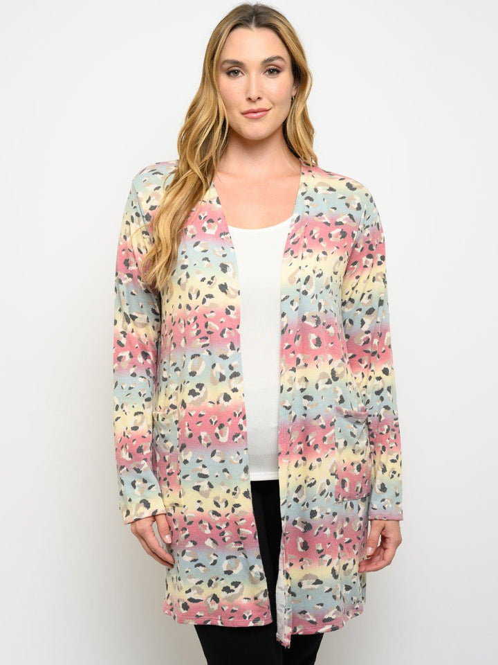 PLUS SIZE ANIMAL PRINT LONG SLEEVE MULTI COLORS CARDIGAN