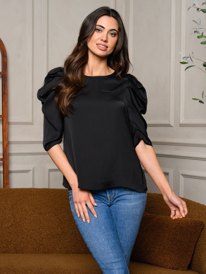 WOMEN'S 3/4 DRAPE SLEEVE SATIN BLOUSE TOP